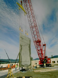 An outer wall segment lifted into place on 8-9-07.